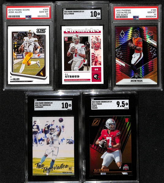 Lot of (5) Graded Quarterback Rookie Cards inc. 2018 Score Josh Allen (PSA 10), 2023 Chronicles Draft Picks CJ Stroud (SGC 10), +